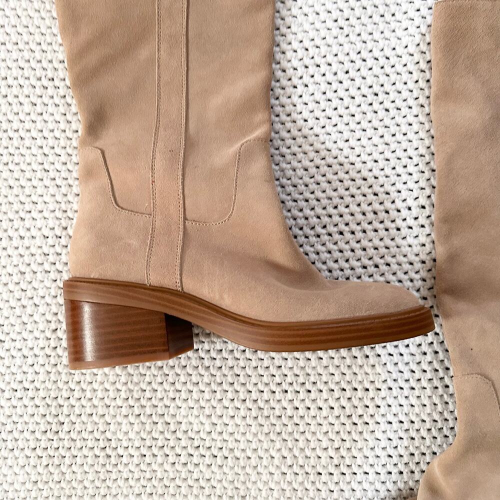 Dolce Vita Beige Suede Illora Knee High Heeled Pull On Knee High Boots 6 Sample - Picture 6 of 11